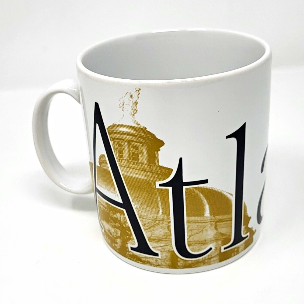 Starbucks City 20 oz Mug Collector Series Atlanta 1994 White Ceramic Gold Black